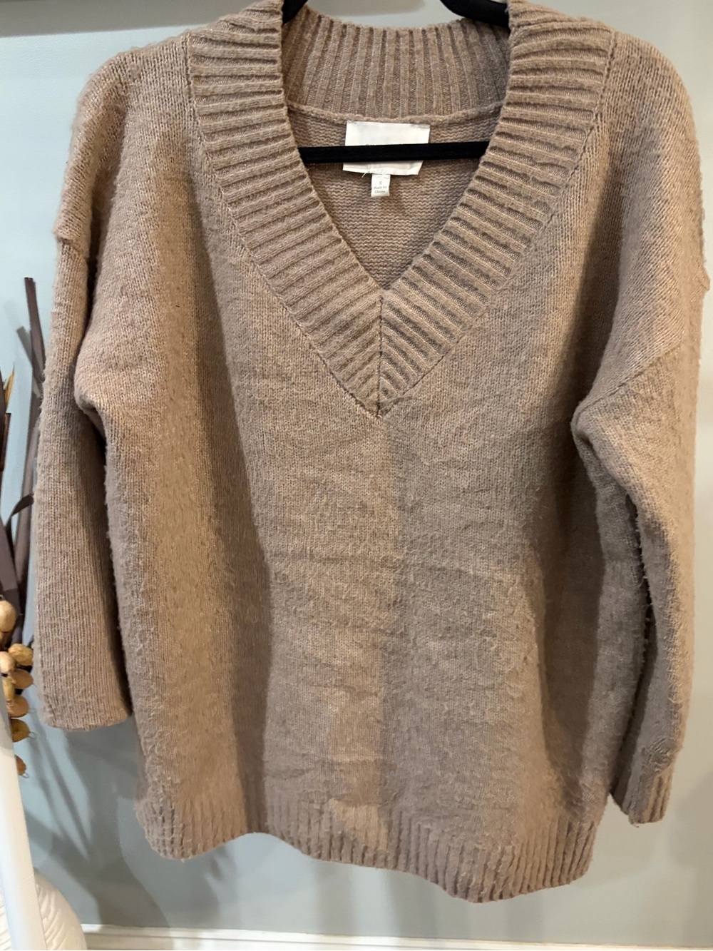 Pink Rose V-Neck Sweater in Taupe size small